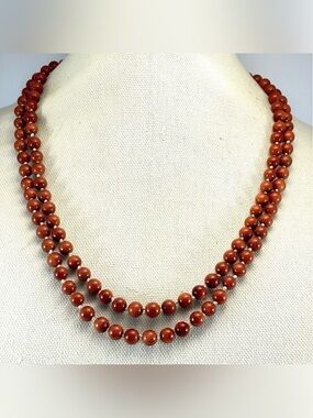 Stunning Unsigned Goldstone Round Beaded Knotted Single Strand Necklace